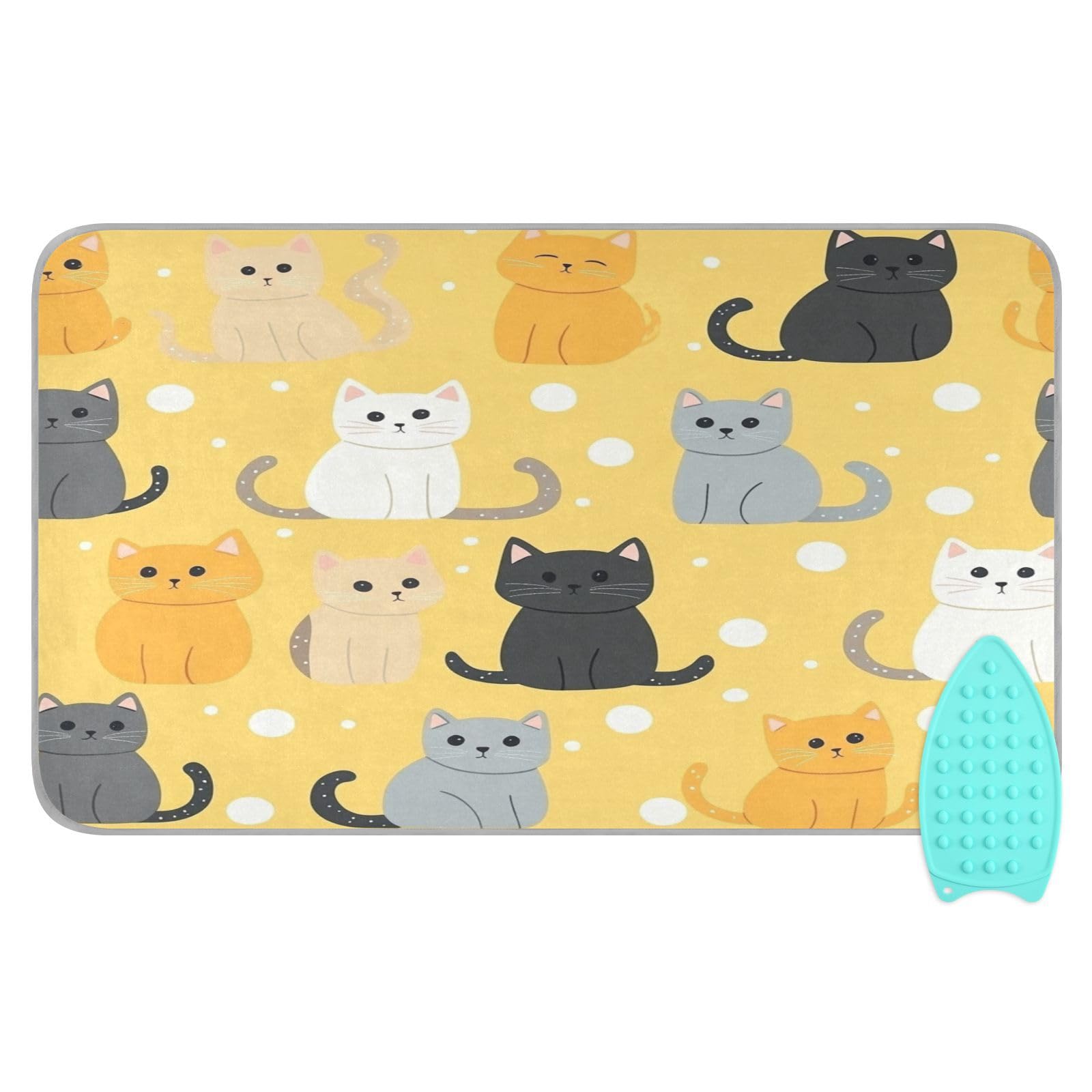 Yellow Polka Dot Cat Ironing Mat Thickened Ironing Blanket Travel Portable Double