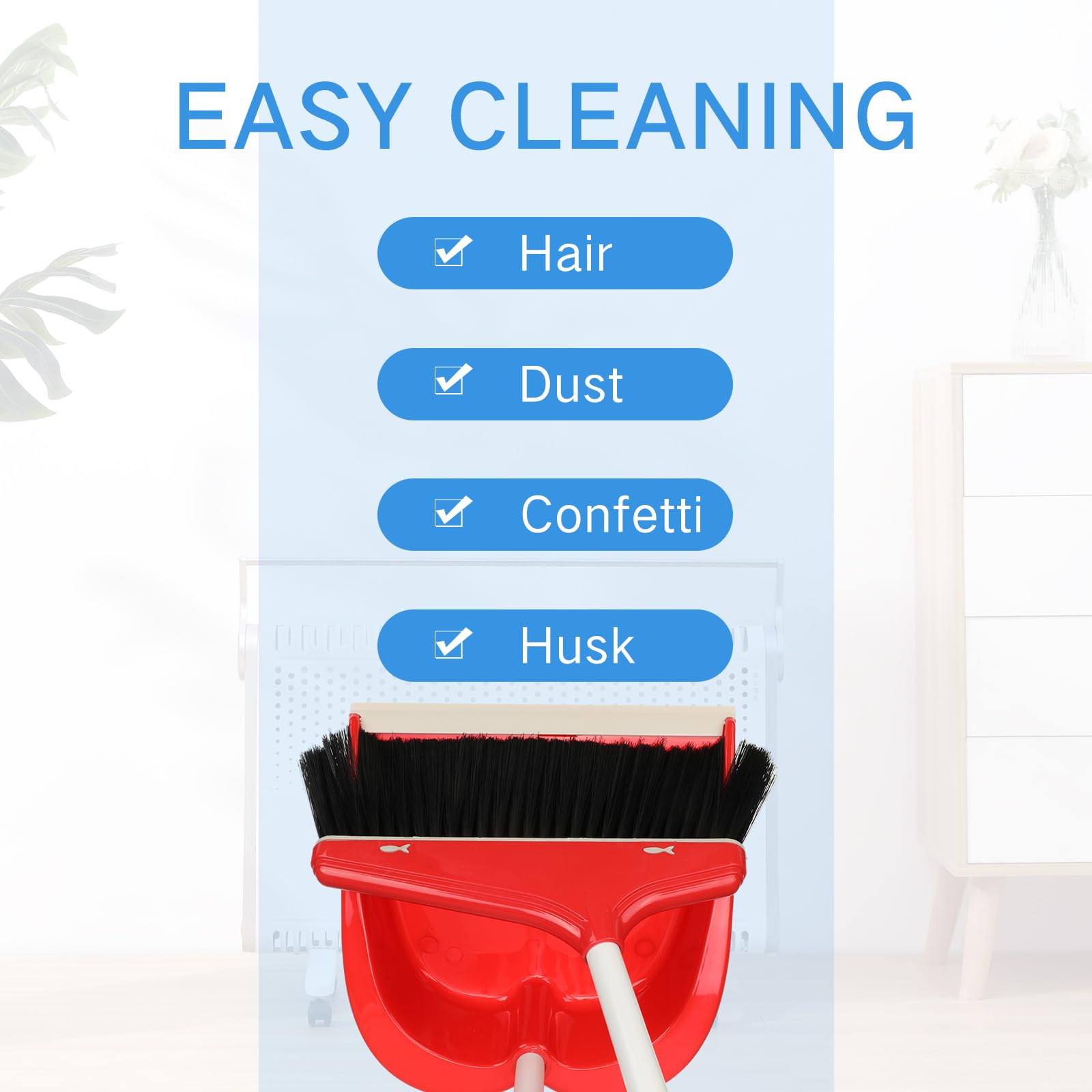 Set of 8 Broom and Dustpan Set Long Handle Broom with Upright Standing Dustpan Broom with Dustpan Combo Set Dust Pan with Long Handle for Lobby Kitchen Office Floor Outdoor Cleaning
