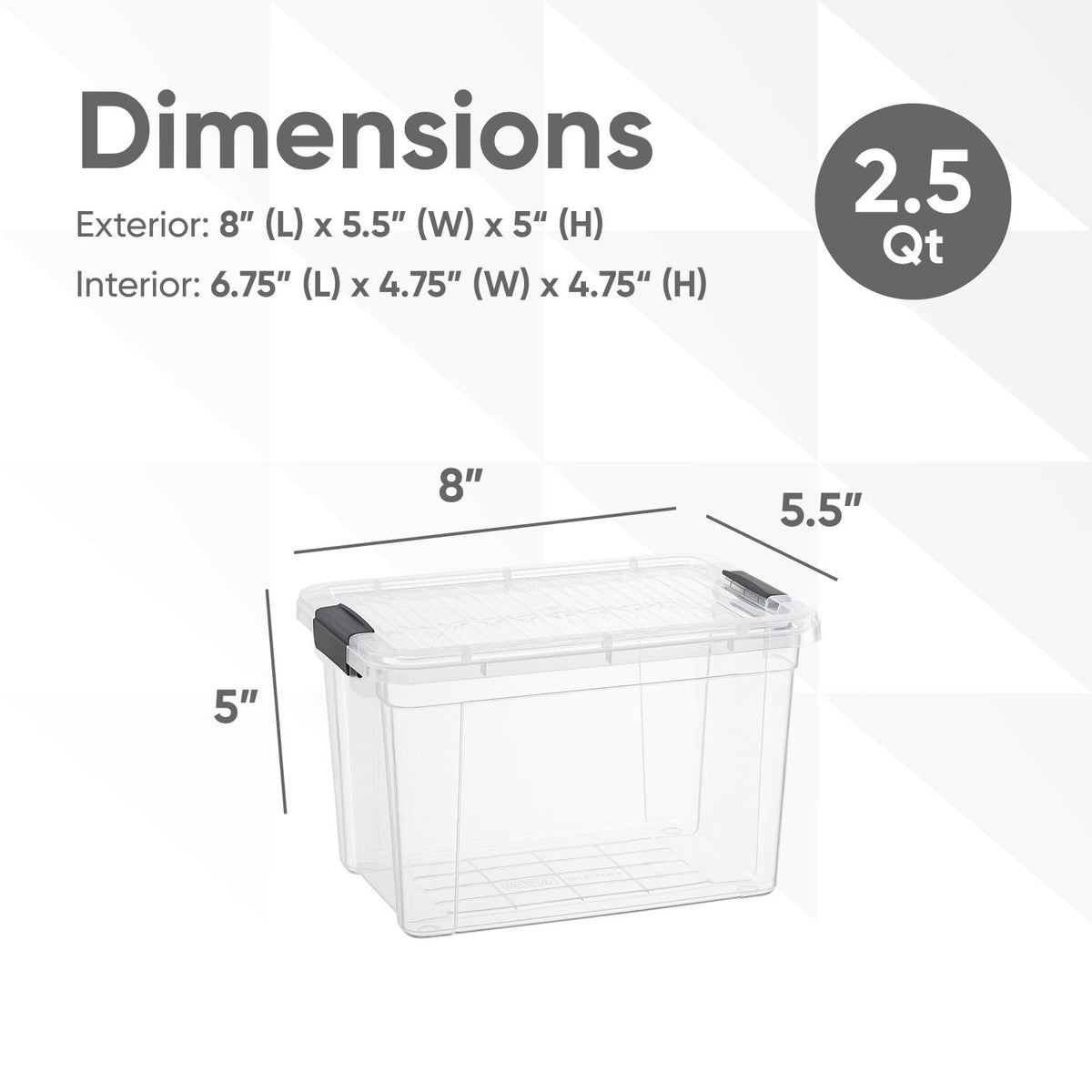 2.5 Quart Clear Plastic Storage Boxes with Lids