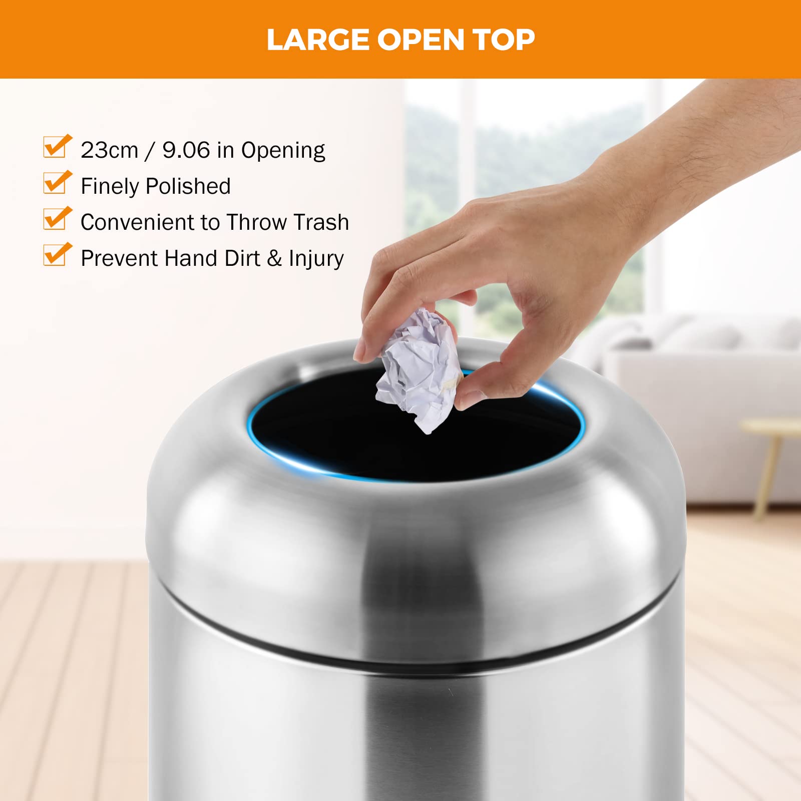 16.5Gal Open Top Trash Can with Lid