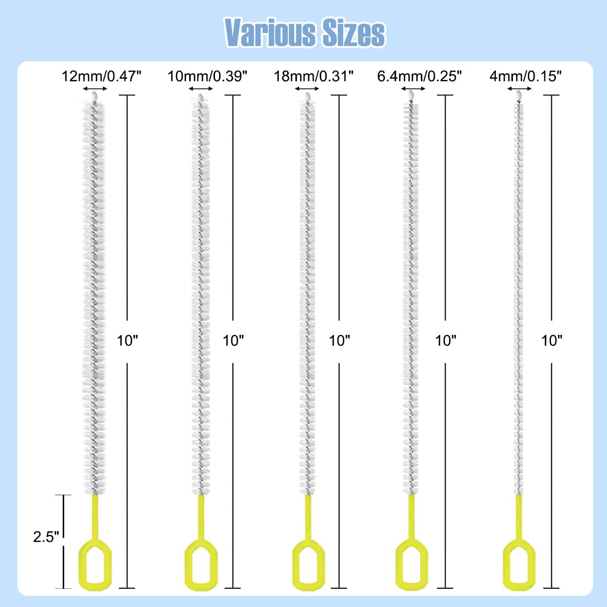 Extra Long 10 Inch Straw Cleaner Brush (5 Count)