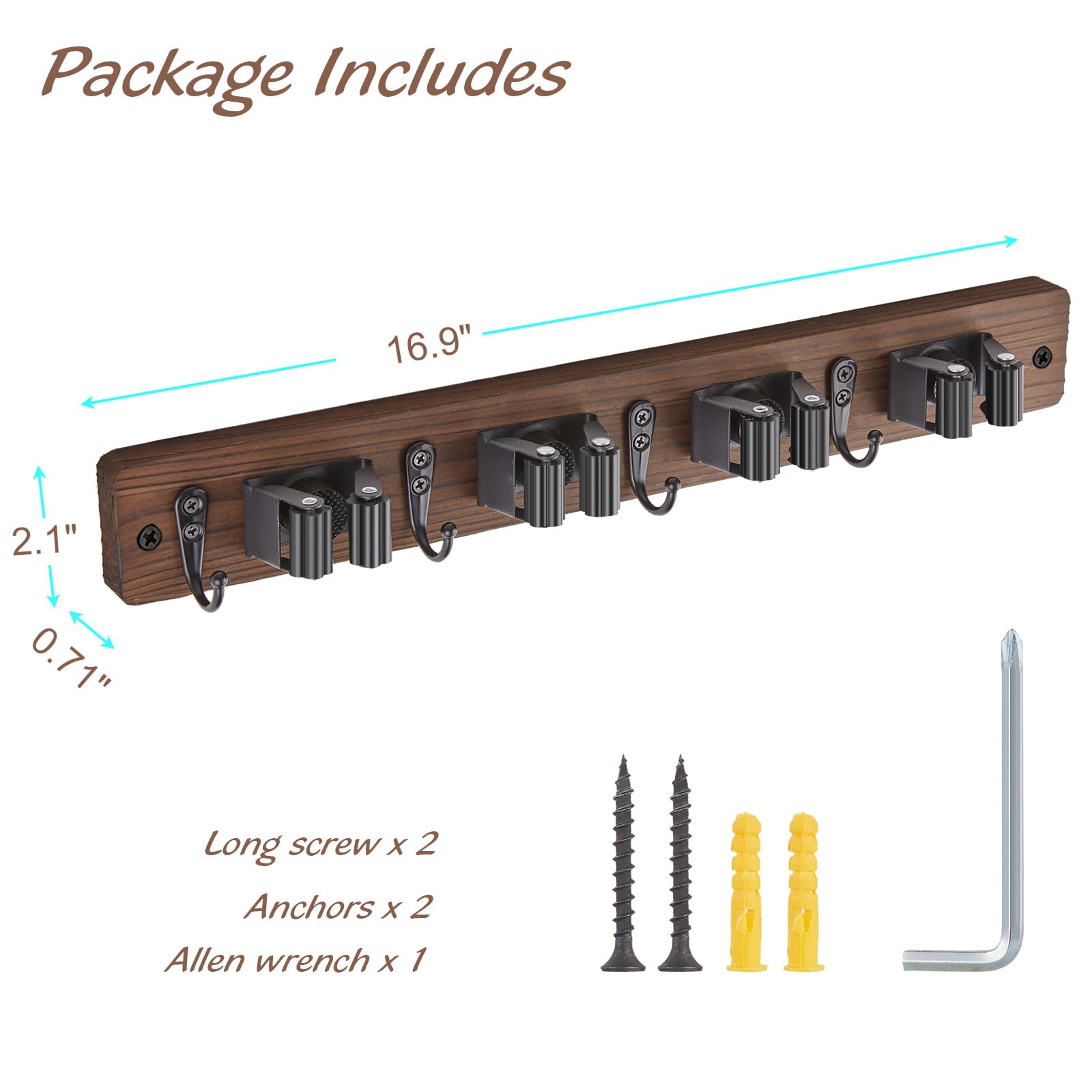 2 Pack Mop Broom Holder Wall Mount