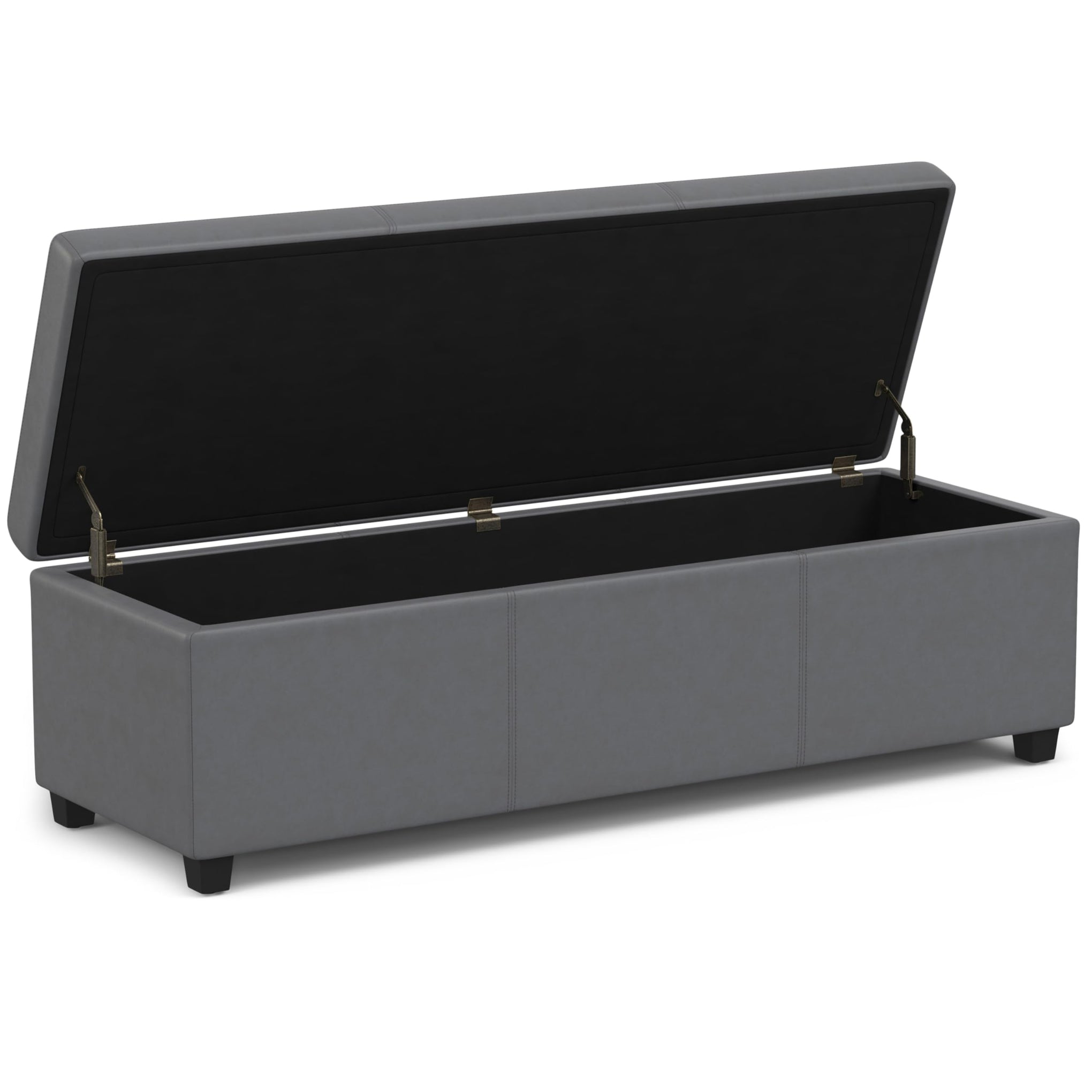 Avalon 54" Wide Vegan Leather Storage Ottoman in Stone Grey
