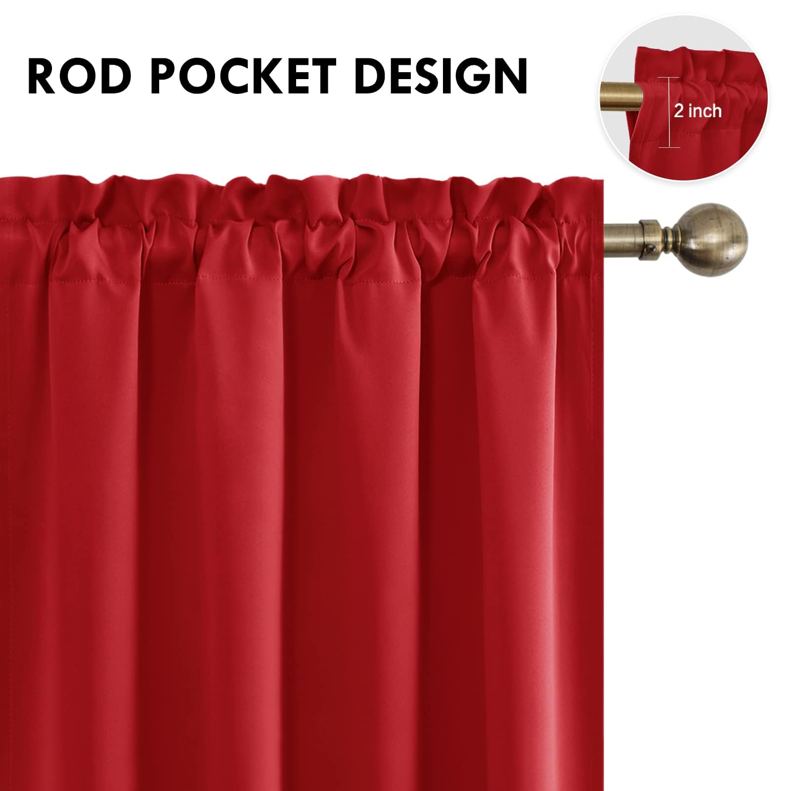 Wide Blackout Curtains for Bedroom Living Room 70 x 72 Inch Long Red