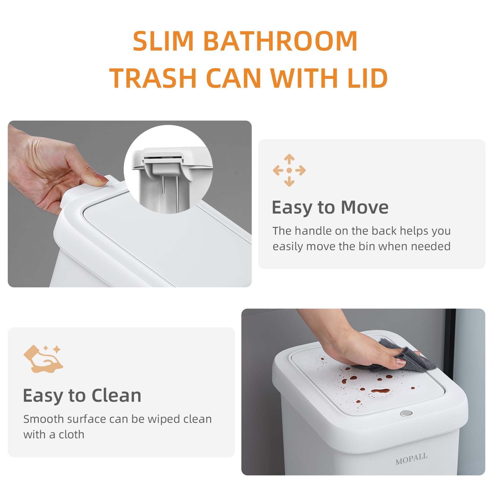 2.7 Gallon Small Bathroom Trash Can with Lid