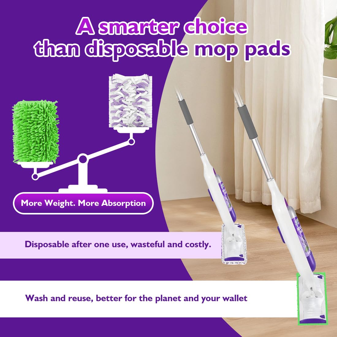 Reusable Mop Pads for Swiffer PowerMop (8 Count)