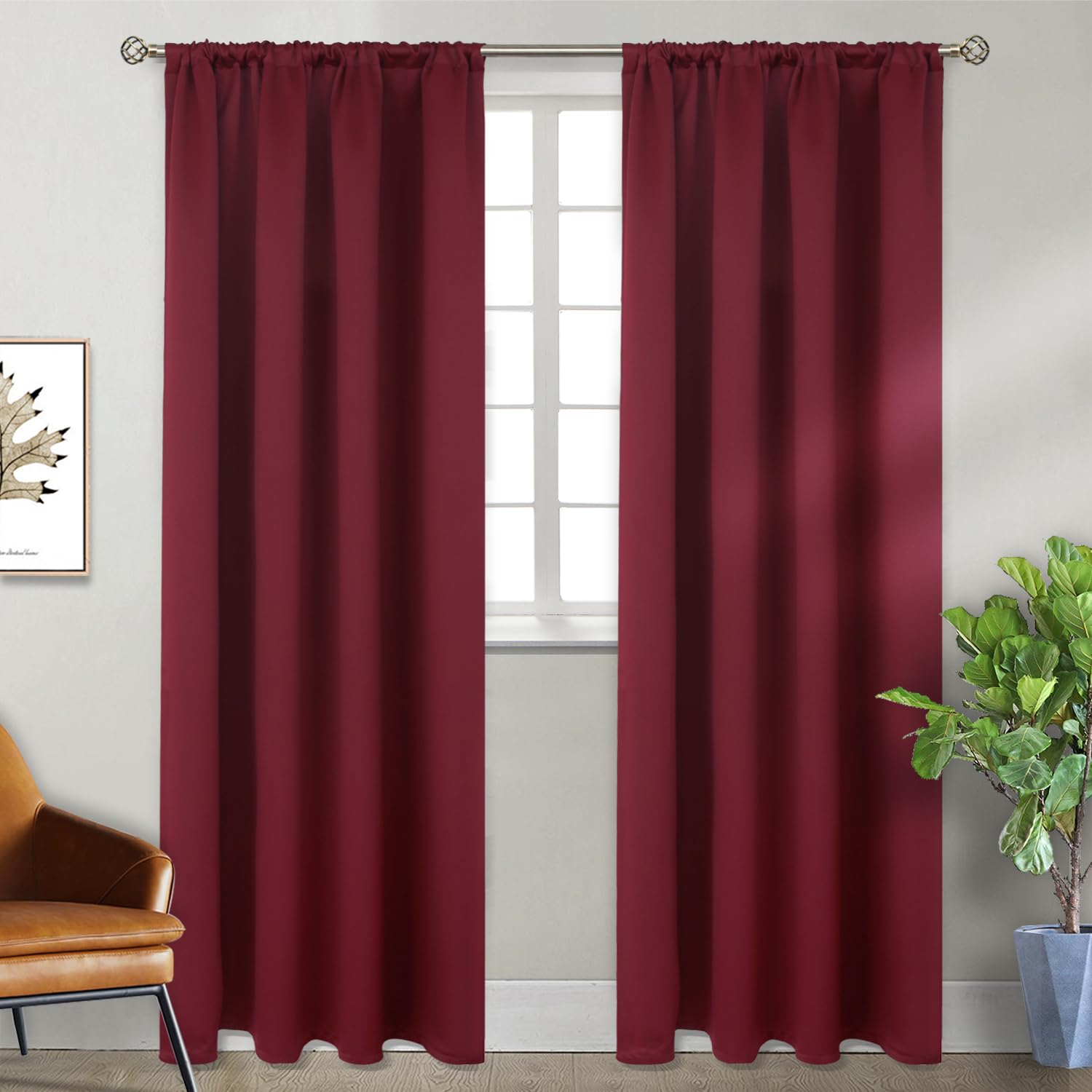 Burgundy Blackout Curtains 84 Inch Long for Living Room Bedroom (2 Count)