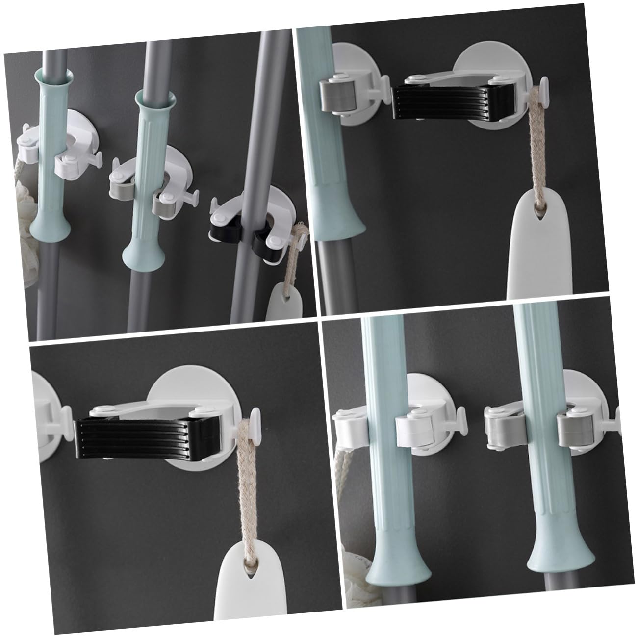 3pcs Wall Mounted Broom Holder Heavy Duty Mop Organizer