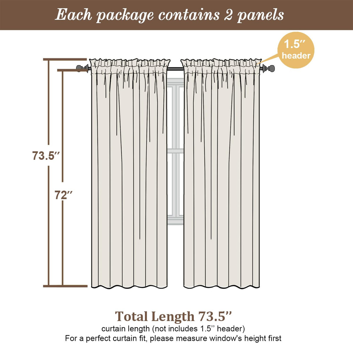 Taupe Sheer Curtains 72 Inch Length 2 Panels (2 Count)