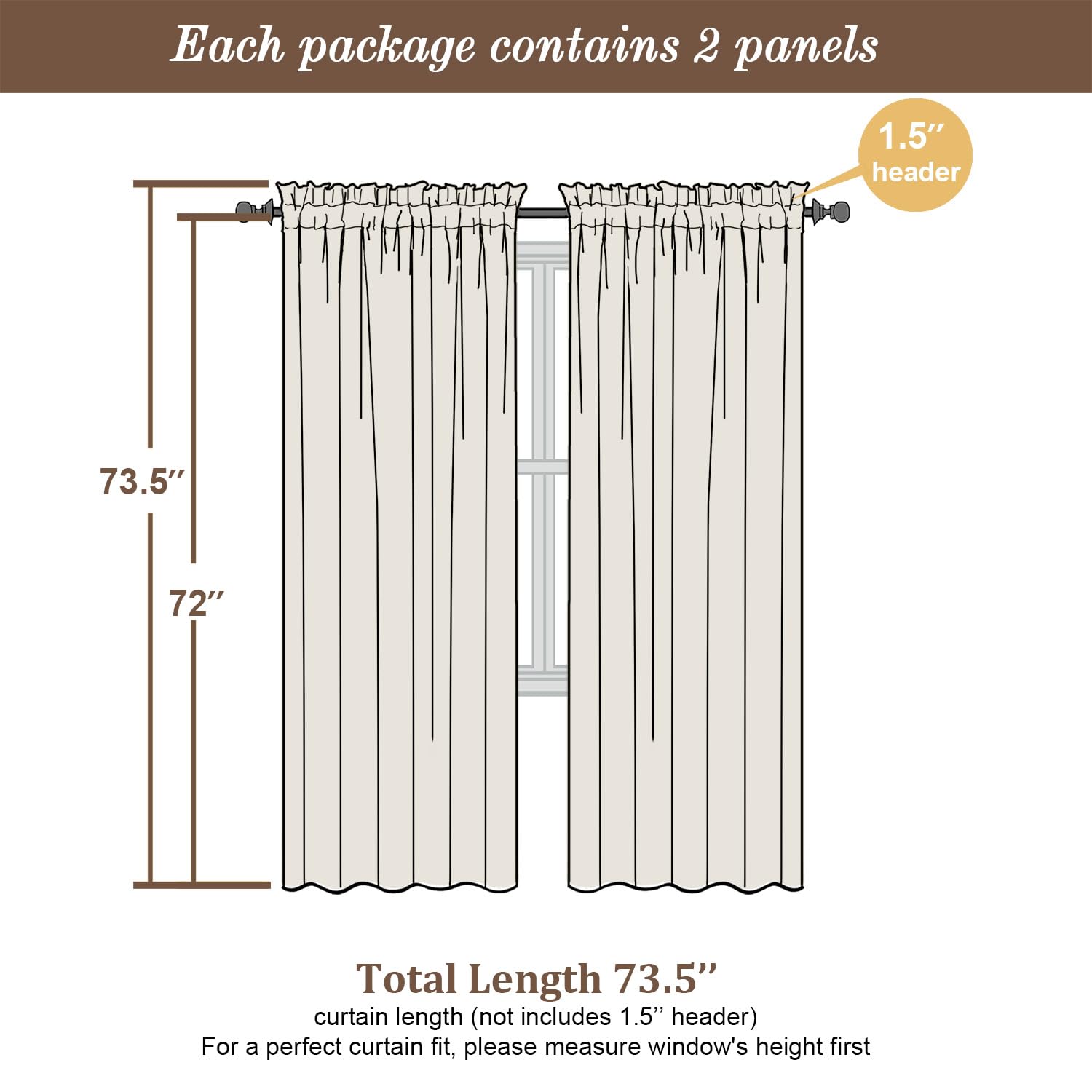 Cream Sheer Curtains 72 Inch Length 2 Panels (2 Count)