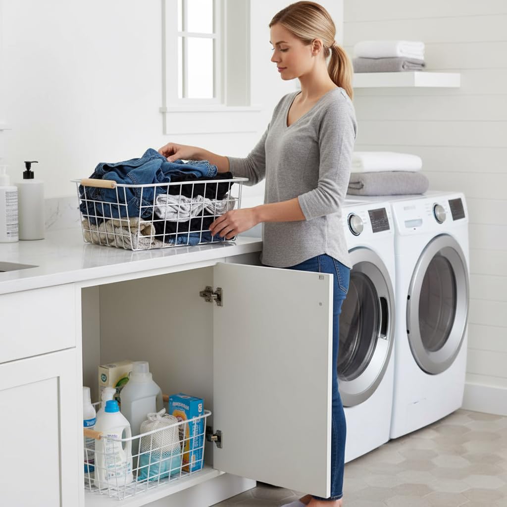 white wire baskets for organizing with Wooden Handles Storage Organizer Baskets (2 Count)