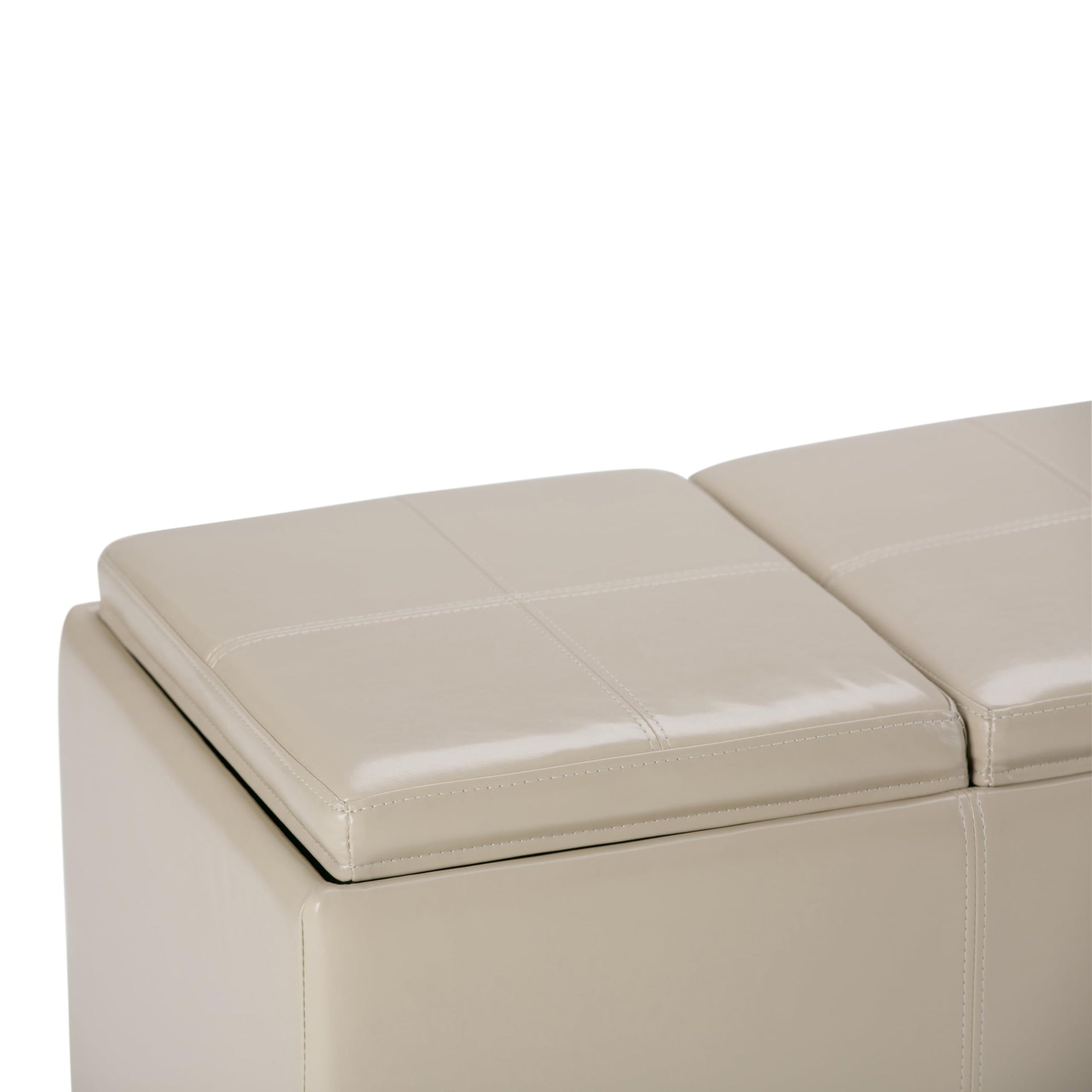 Avalon 42" Wide Vegan Leather Storage Ottoman in Satin Cream