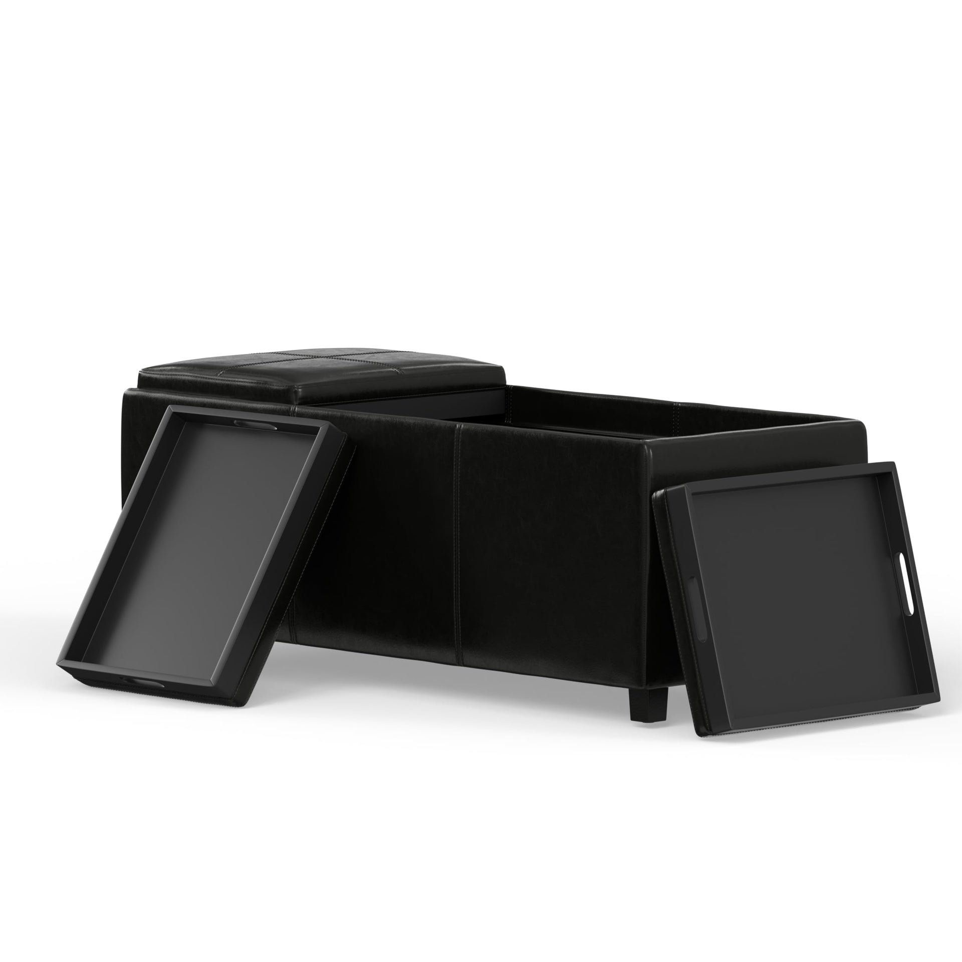 Avalon 42" Wide Vegan Leather Storage Ottoman in Midnight Black
