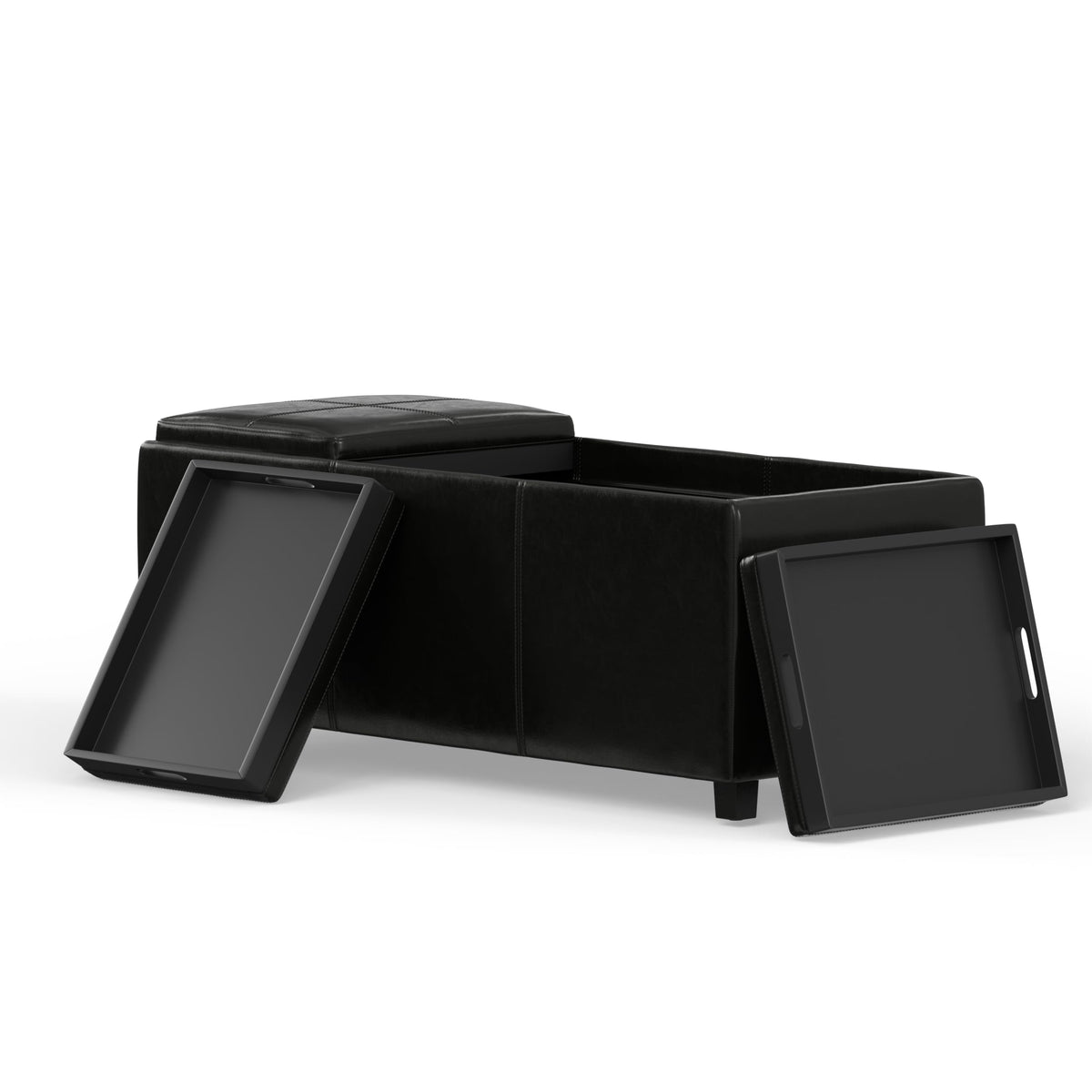 Avalon 42" Wide Vegan Leather Storage Ottoman in Midnight Black