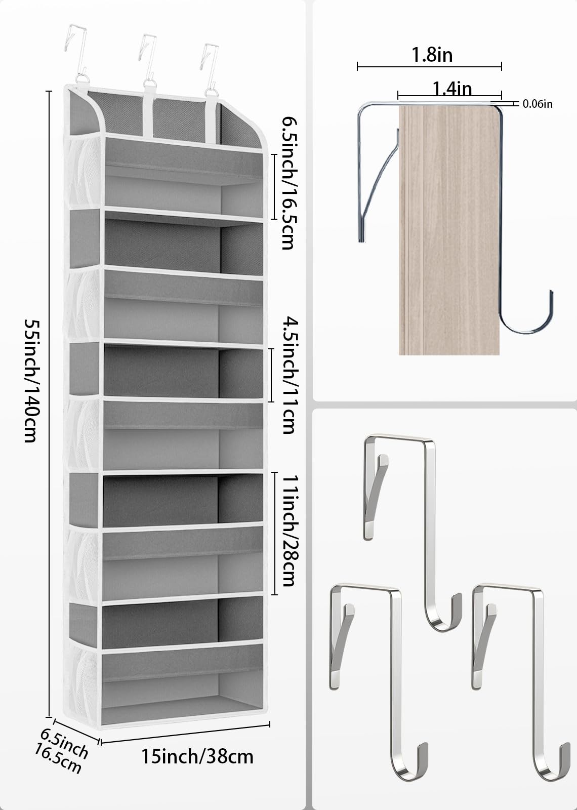 1 Pack Over The Door Storage Organizer with 5 Large Pockets