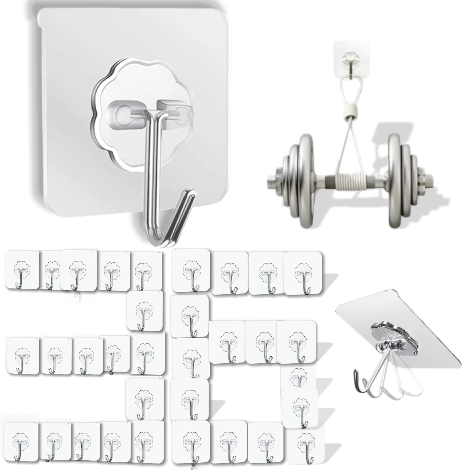 Clear Adhesive Hooks Heavy Duty Walls Hook 36 Pack for Hanging