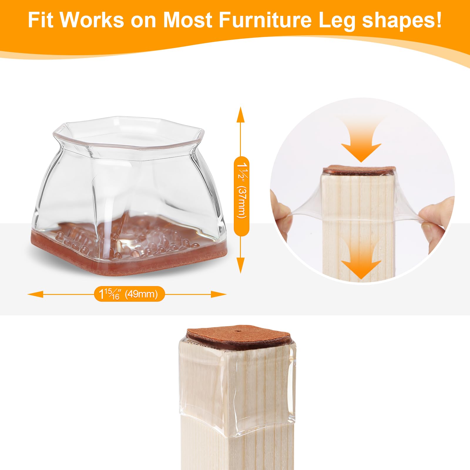 36 Pack Square Chair Leg Floor Protectors for Hardwood Floors (36 Count)