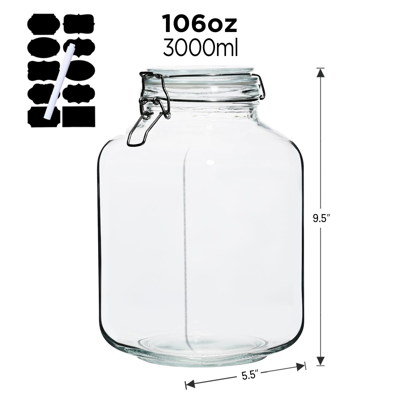 106oz Square Glass Jars with Airtight Lid (2 Count)
