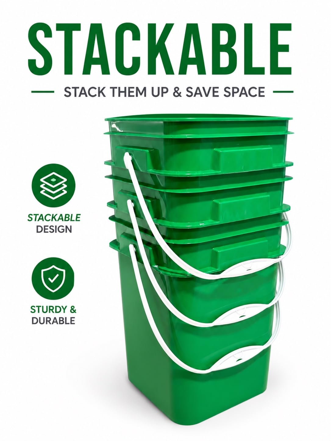 4 Gallon Square Food Grade Bucket Pail with Plastic Handles and Lid