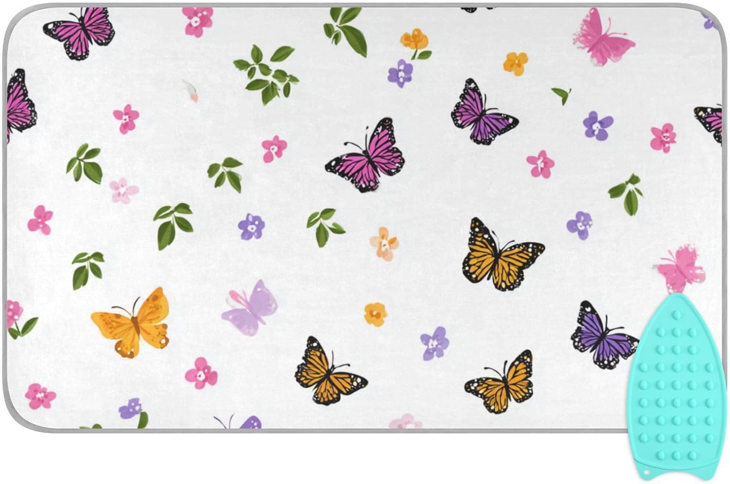 Pretty Butterfly Flower Ironing Mat for Table top Portable Ironing Pad Blanket for Washer Dryer Countertop Travel