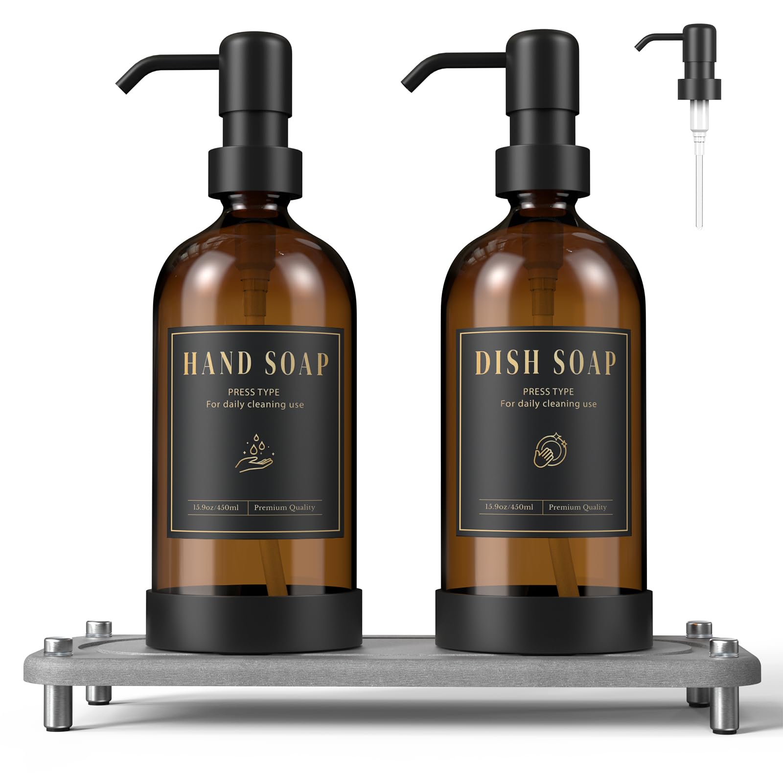 17 oz Glass Liquid Soap Dispenser Set (2 Count)