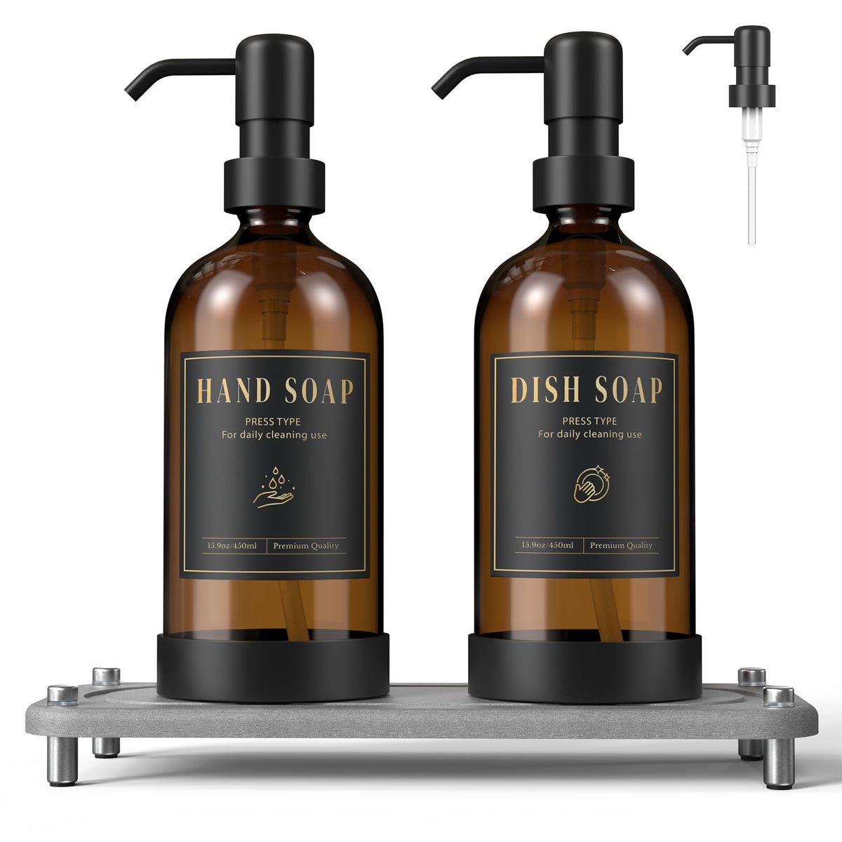 17 oz Glass Liquid Soap Dispenser Set (2 Count)