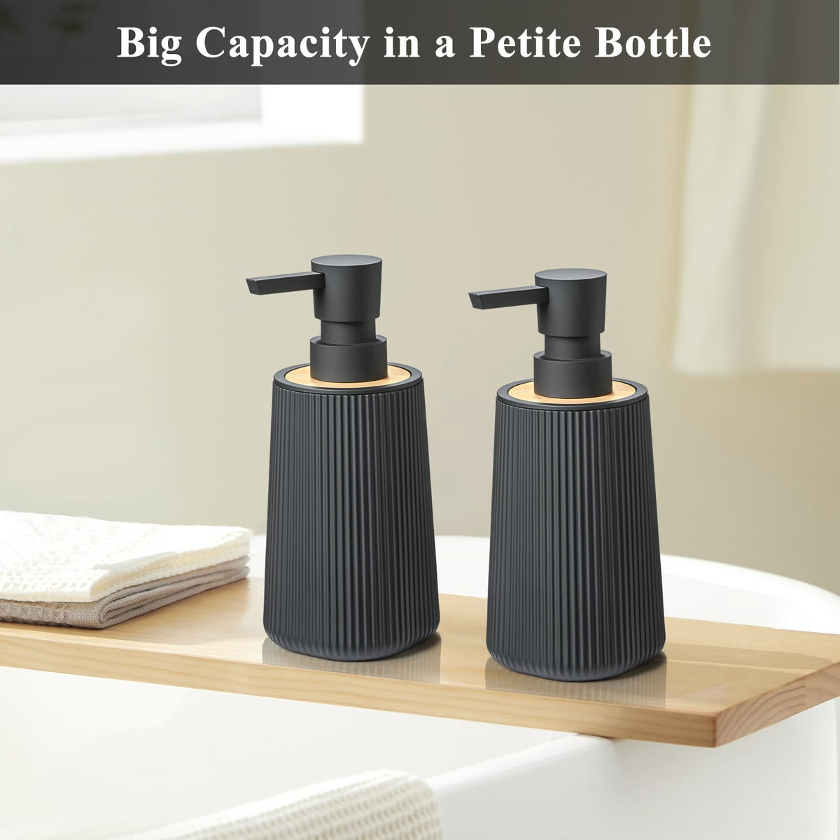 Black Hand Soap Dispenser Set with Bamboo Decor (2 Count)