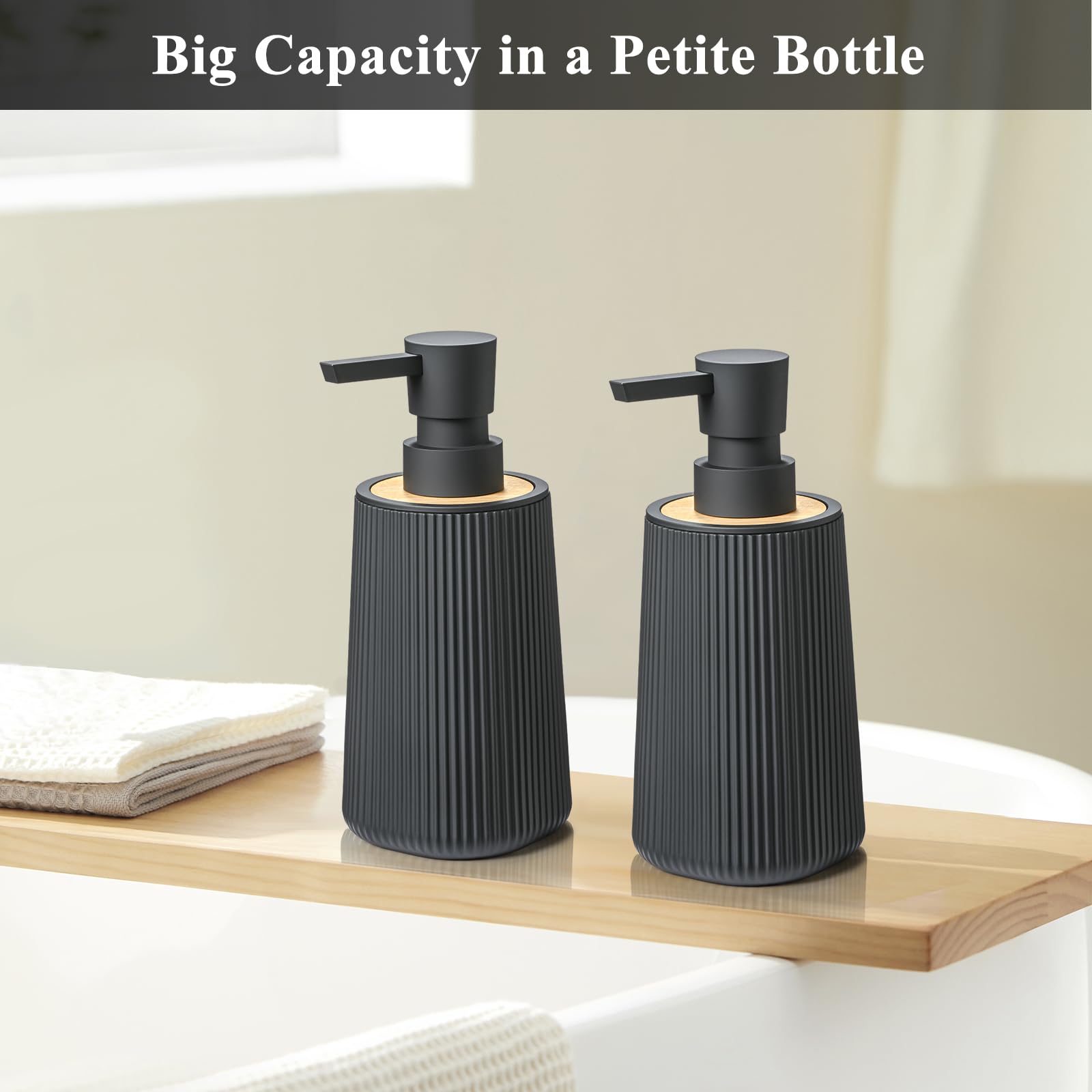 Black Hand Soap Dispenser Set with Bamboo Decor (2 Count)