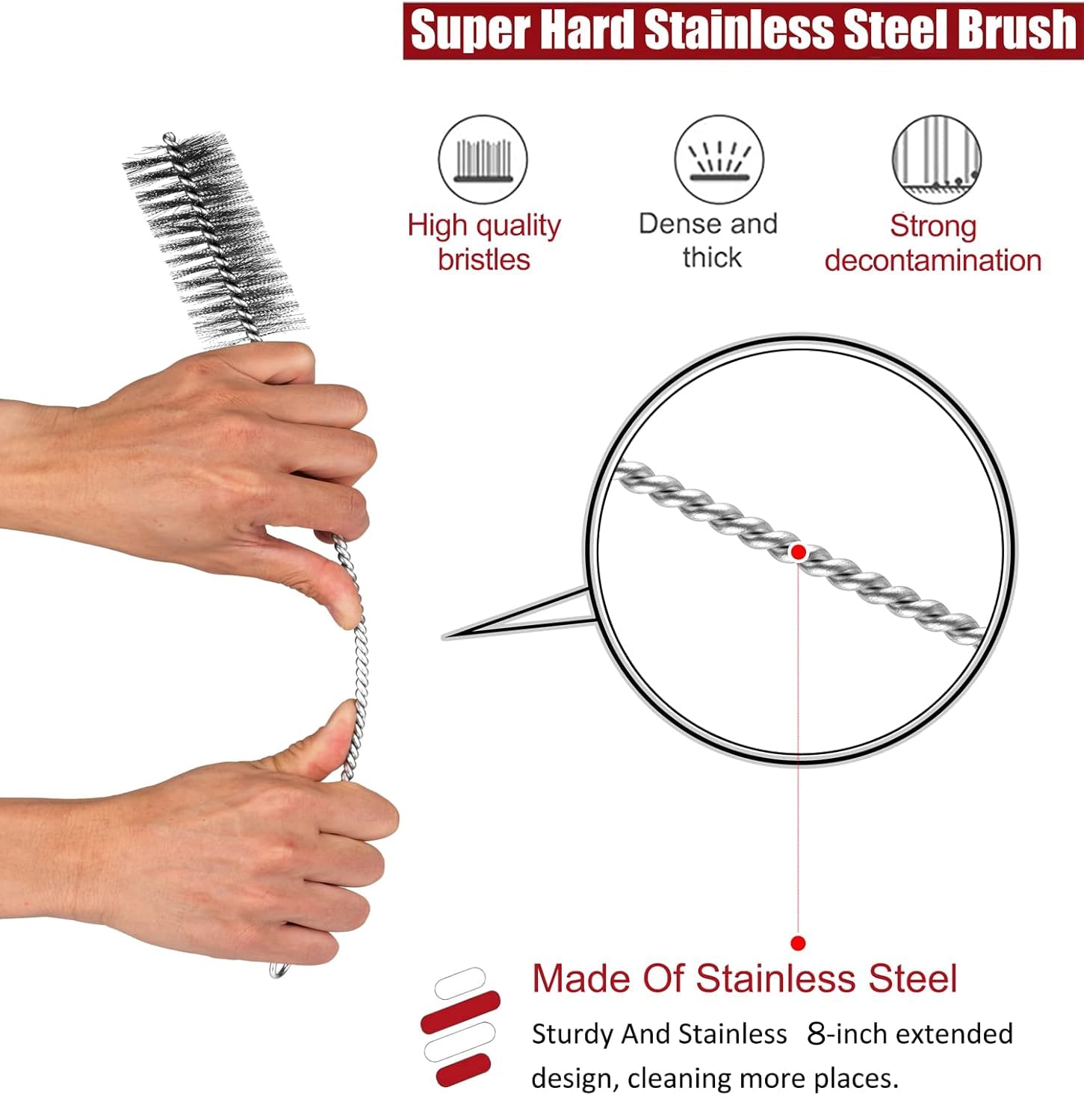 Pipe Cleaning Brush Set Stainless Steel Bristles