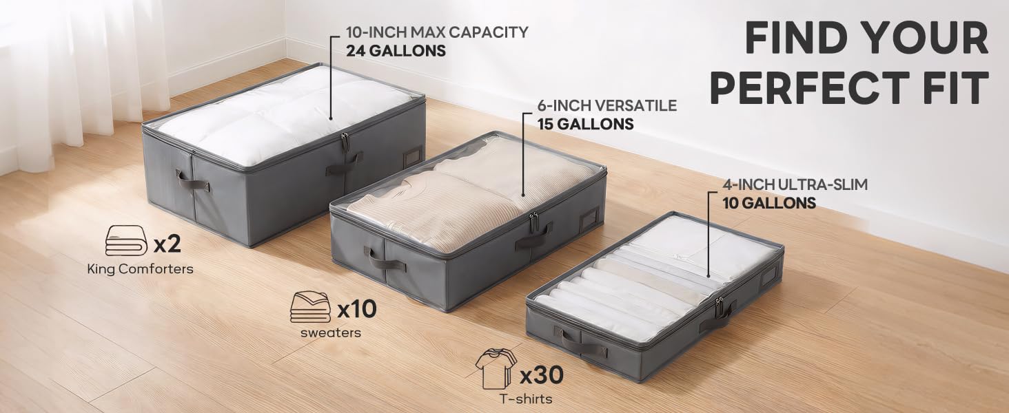 4" Low Profile Under Bed Storage Bins (3 Count)