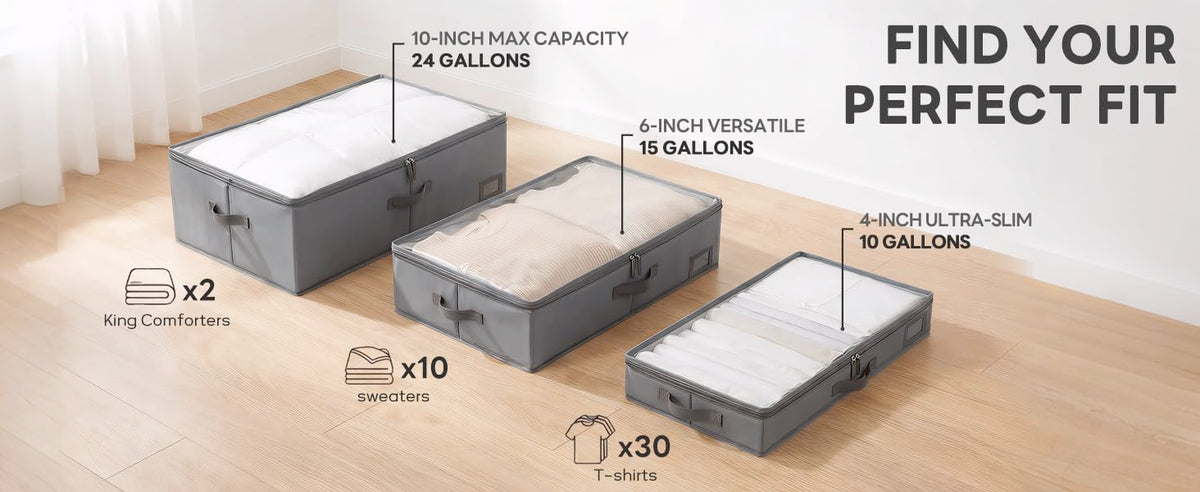 4" Low Profile Under Bed Storage Bins (3 Count)