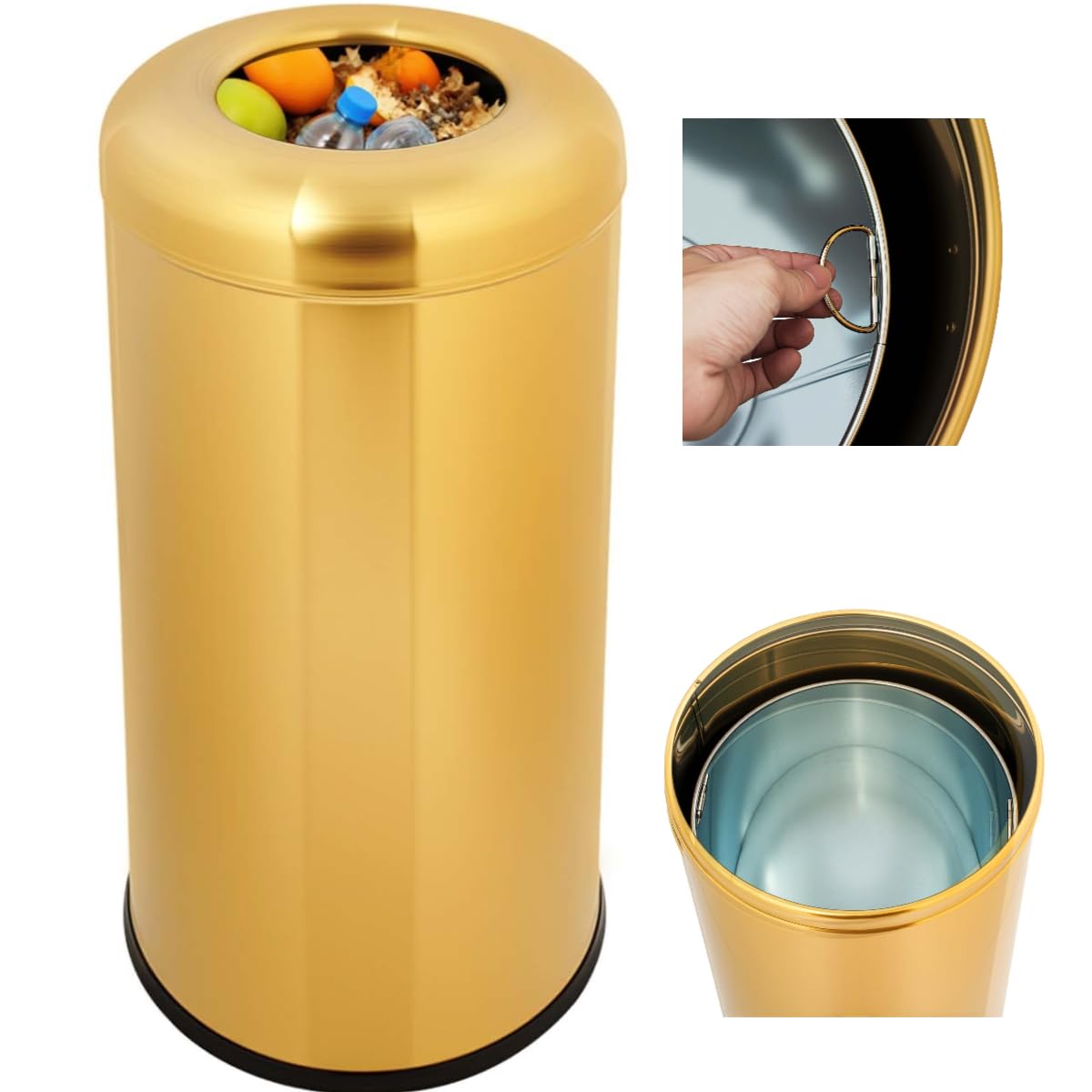 15.48 Gallon Commercial Metal Open Top Gold Trash Can