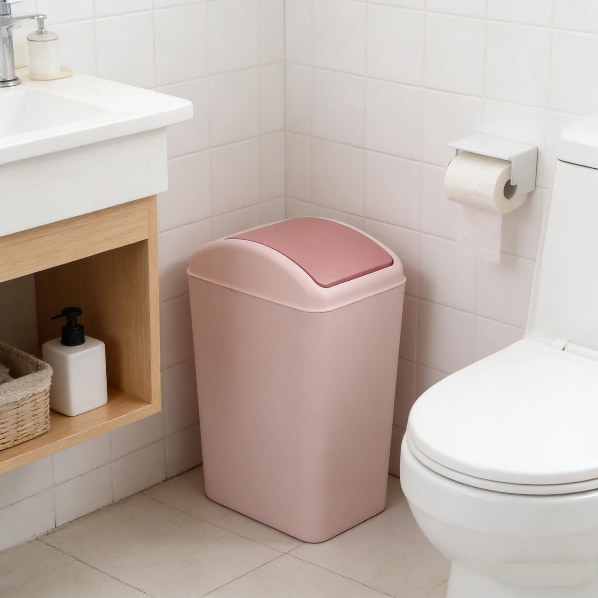 4.5 Gallon Pink Plastic Waste Can with Swing Lid