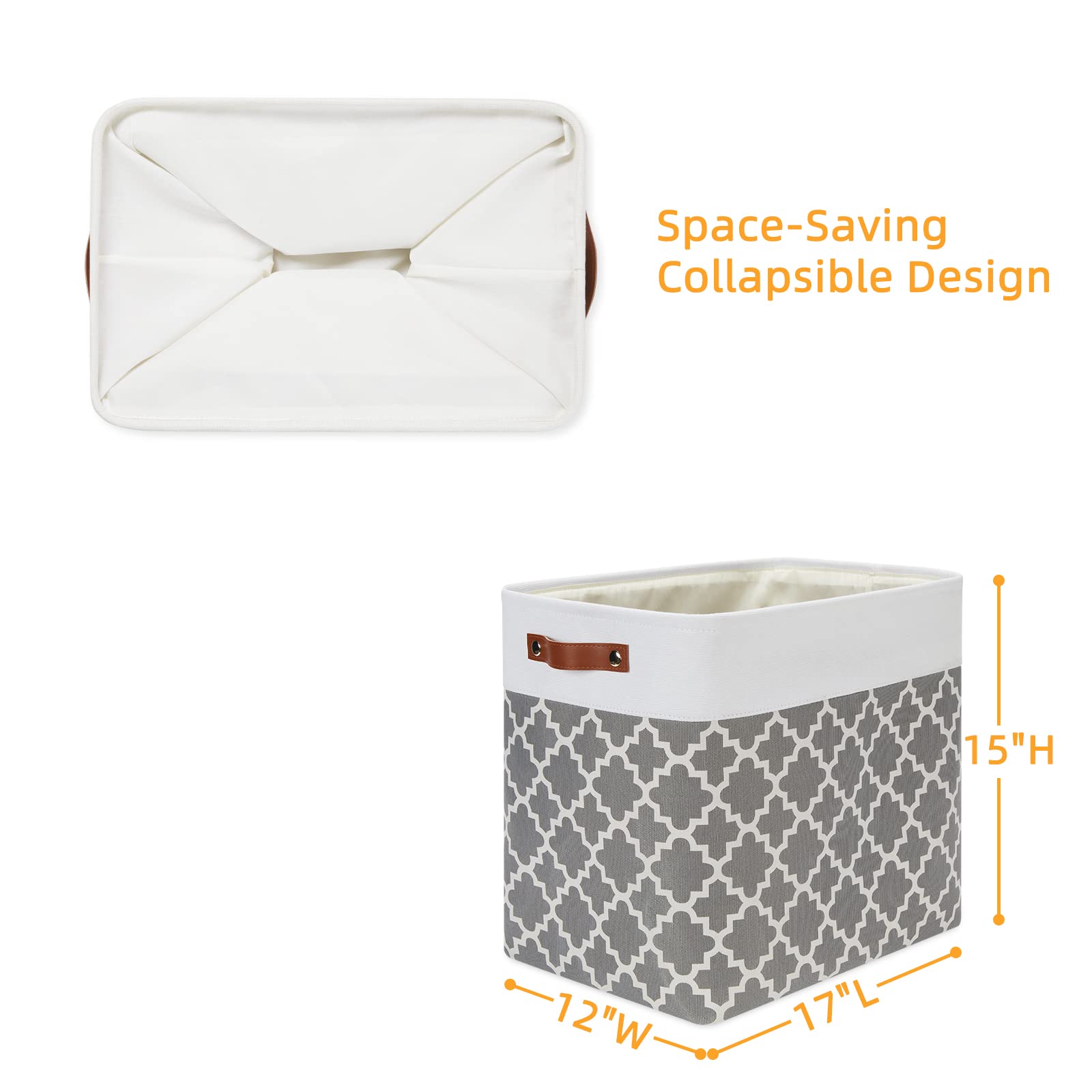 Storage Baskets Large 17"x12"x15" Foldable Rectangular Storage Bins Baskets for Organizing [2 Pack] Fabric Nursery Storage Baskets for Home (2 Count)