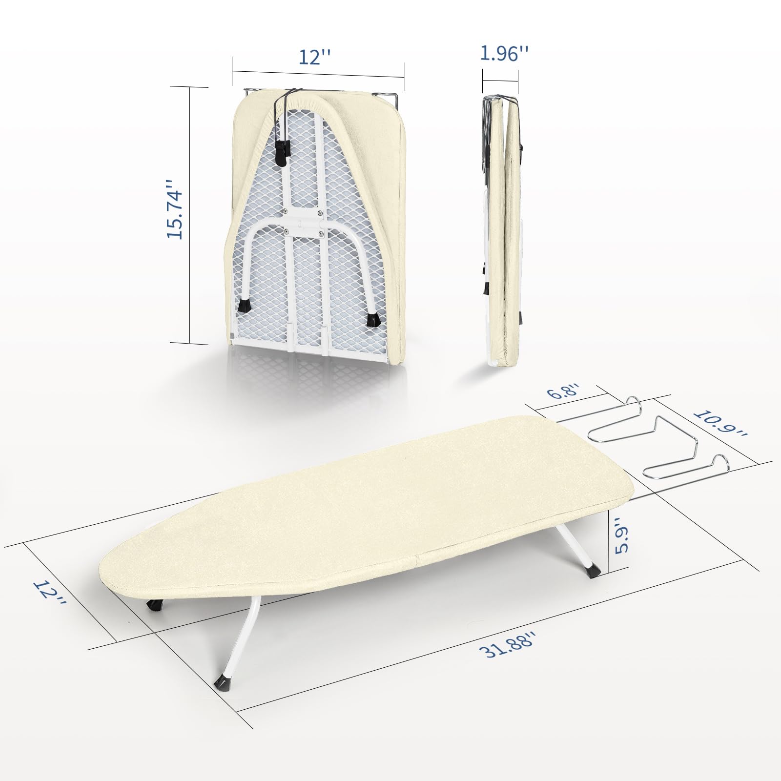 Mini Ironing Board with Iron Rest 32"x12" Ivory