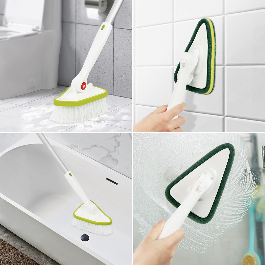 2 in 1 Bathroom Cleaning Brush with 48" Extendable Long Handle Detachable Scrub Brush 2 Scrubber Heads and 2 Scouring Pad Head for Bathroom Bathtub Floor Cleaning (4 Count)