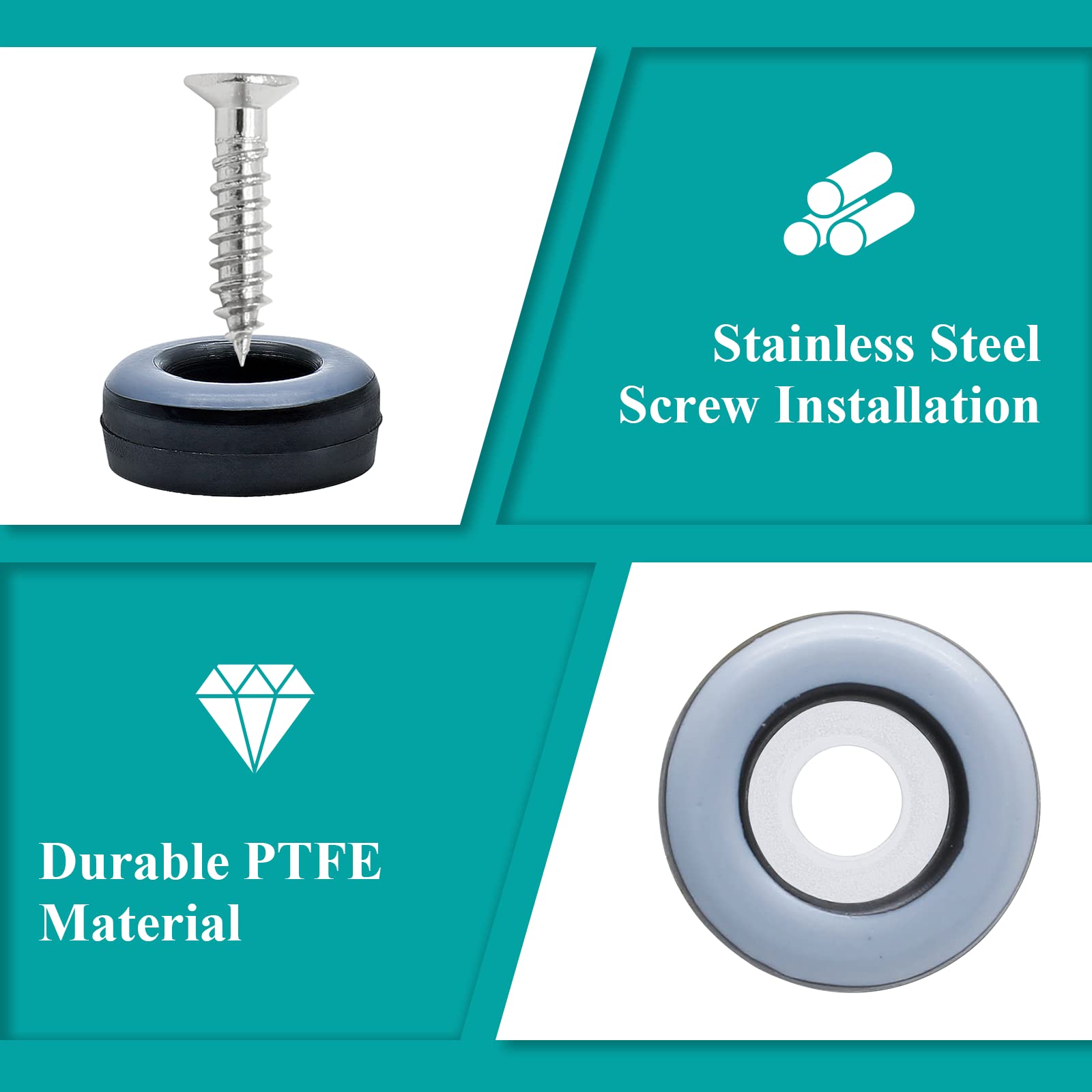 24pcs 3/4" (19mm) Screw on Furniture Sliders, Gray/Black (24 Count)