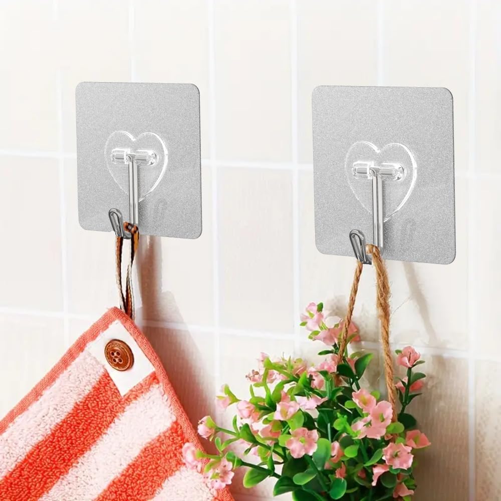 20 Pcs Adhesive Hooks for Hanging 22lb Self Adhesive Wall Hooks Heavy Duty Waterproof Transparent Sticky Hook for Shower Home Bathroom Kitchen Office (20 Count)