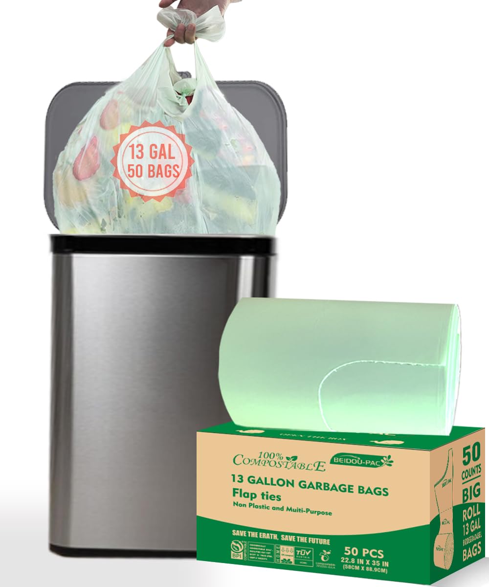 13 Gallon Flap Tie Compostable Trash Bags (50 Count)