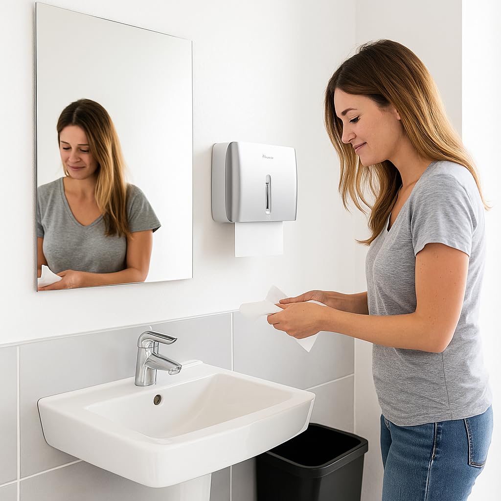 Paper Towel Dispenser Wall Mount Commercial & Home Use ABS Matte Silver Gray with Window Holds 200 C