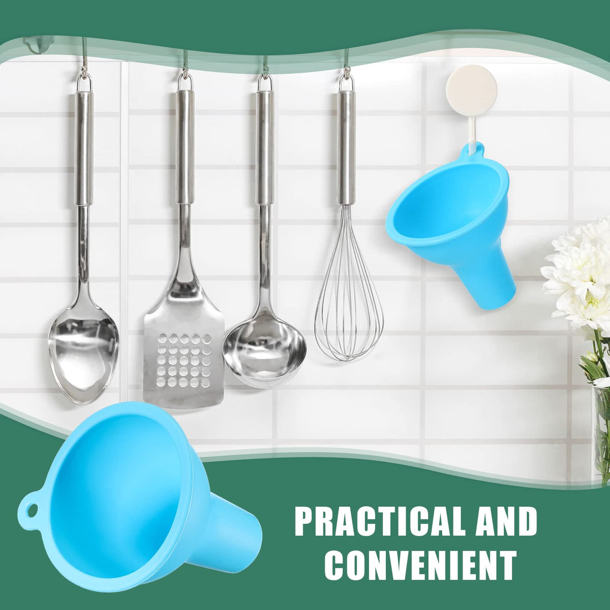 Silicone Funnels 4 Pieces 3.2 Inch Wide Mouth Funnel Flexible Condiment Sauce Canning Set for Home Restaurant Kitchen Squeeze Bottles Jars Cans Powder Liquid Spices