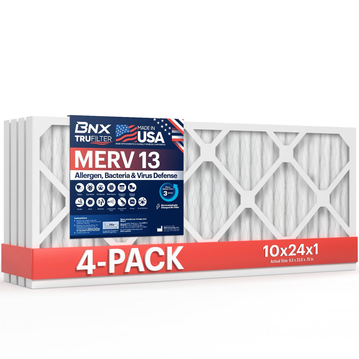 TruFilter 10x24x1 Air Filter MERV 13 (4 Count)