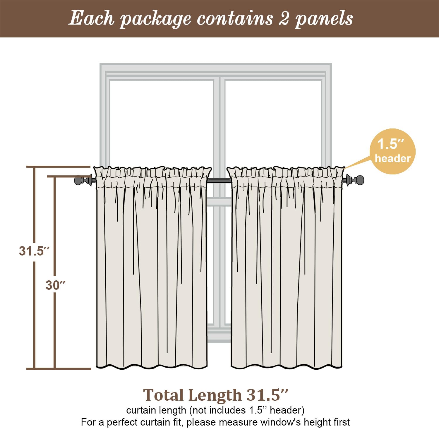 Short Sheer Curtains 30 inch Length 2 Panels (2 Count)