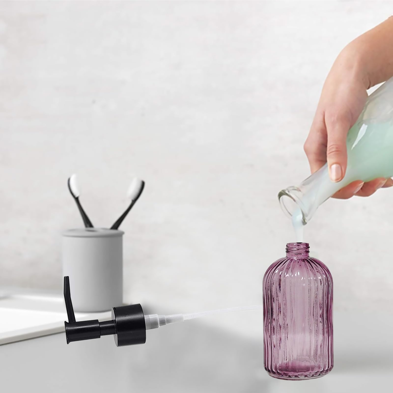 Black Pump Glass Soap Dispenser