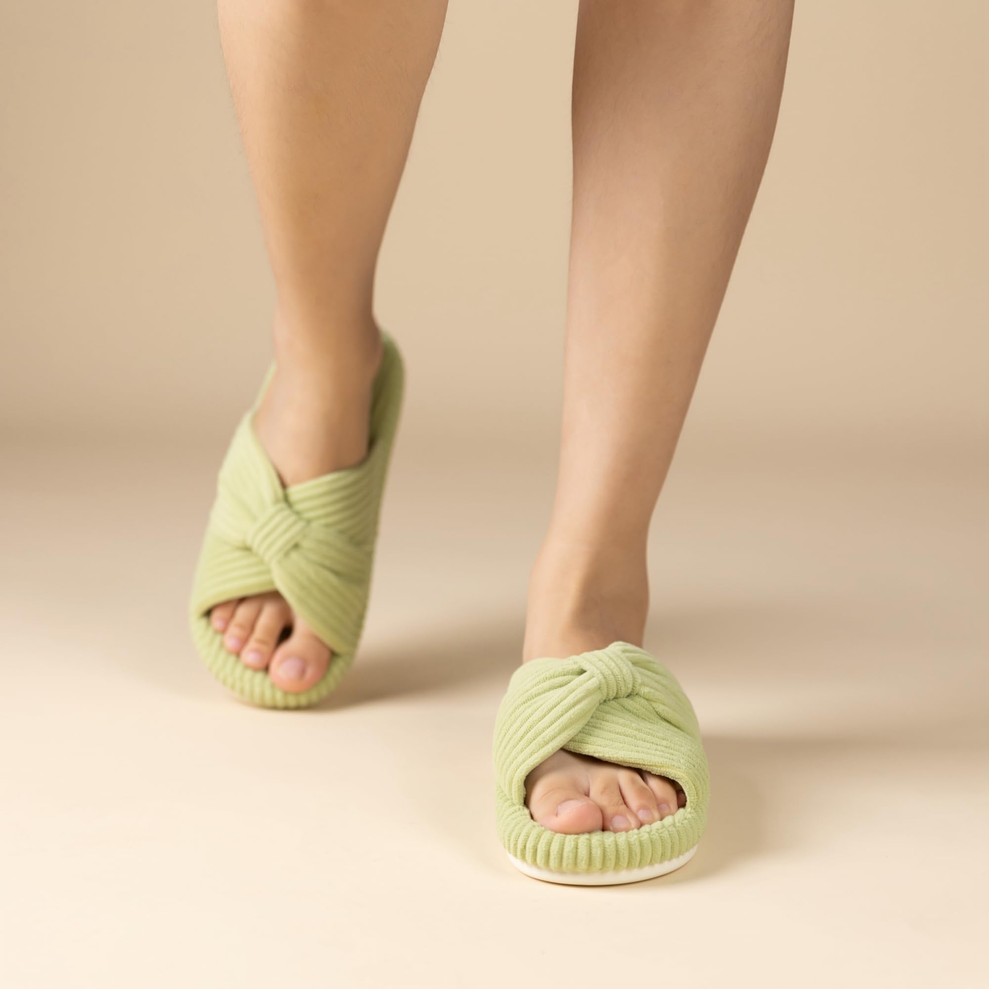 Slippers for Women Memory Foam House Bedroom Corduroy Bow Crossbands Slipper Shoes Comfy Trendy Gift Slippers Avocado Green Size 7 8 6.5