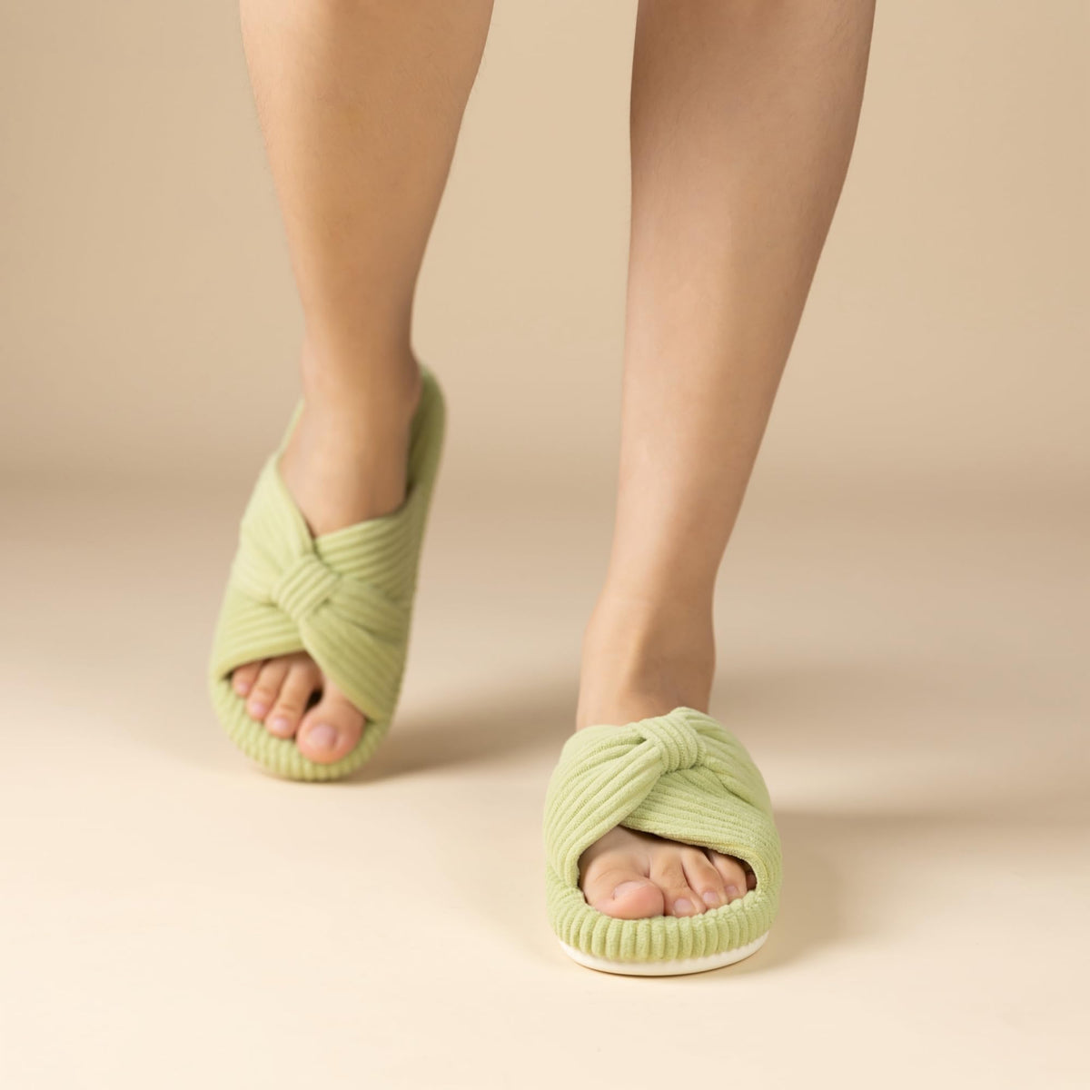 Slippers for Women Memory Foam House Bedroom Corduroy Bow Crossbands Slipper Shoes Comfy Trendy Gift Slippers Avocado Green Size 11 12 10.5