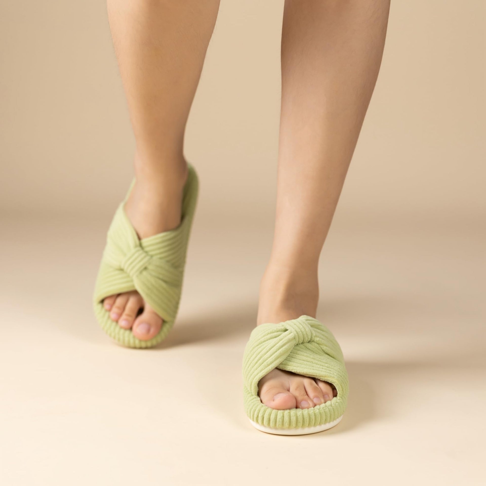 Slippers for Women Memory Foam House Bedroom Corduroy Bow Crossbands Slipper Shoes Comfy Trendy Gift Slippers Avocado Green Size 5 6 5.5