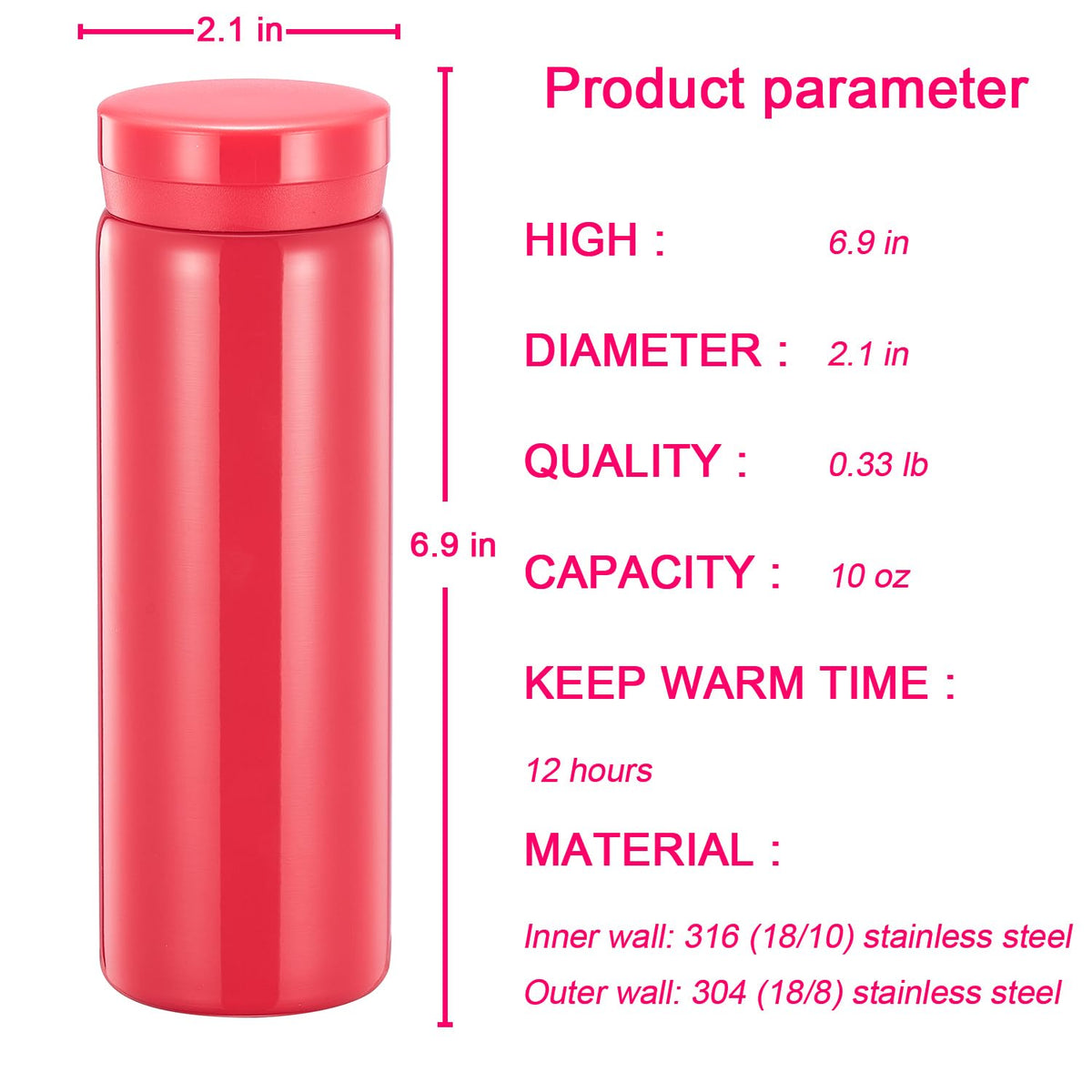 10oz Mini Water Bottle Stainless Steel Thermos Small Flask
