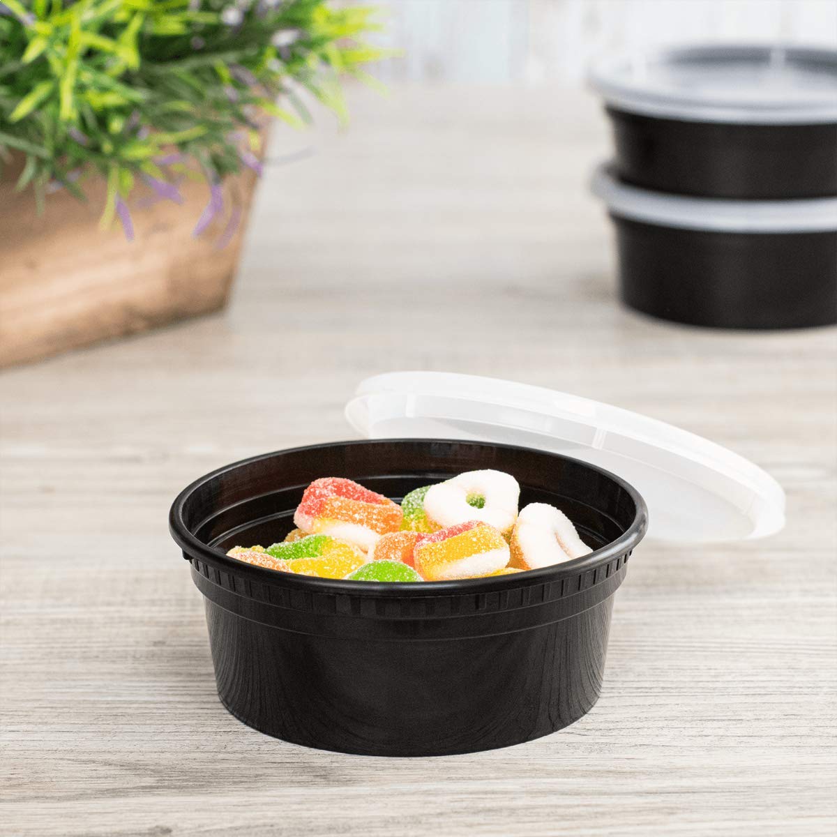 8oz 240 ct Black PP Injection Molded Round Deli Containers with Lids (240 Count)