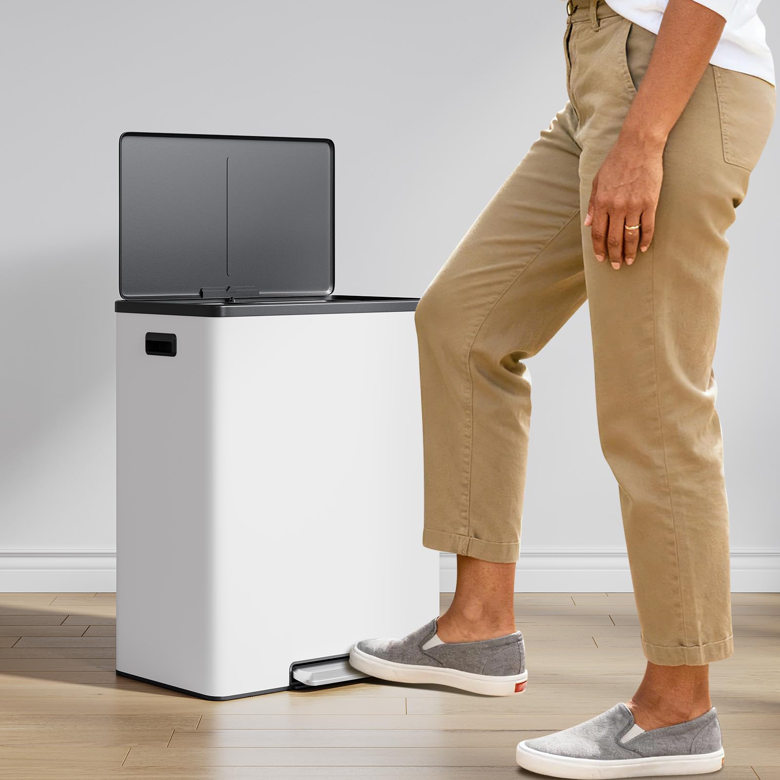 Dual Trash Can Stainless Steel Kitchen Recycling Bin Foot Pedal